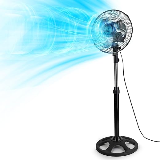 BEESTAR Stand Metal Fan for Bedroom,Oscillating Pedestal Fan with 3-Speed, Adjustable Height,Standing Floor Fan for Living Room, Bedroom, Kitchen, and Home Office,Black