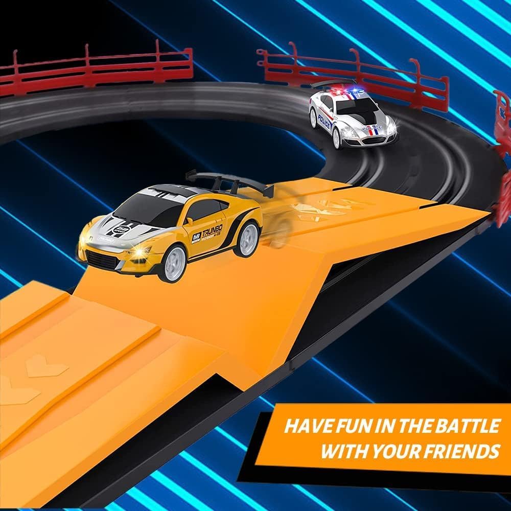 Gaadoo Electric High-Speed Slot Car Race Car Track Sets with 2 1:43 Scale Slot Cars and 2 Hand Controllers with Headlights and Dual Racing, Toys Gifts for 6 7 8 9 10 11 12 Boys Girls to Play 4