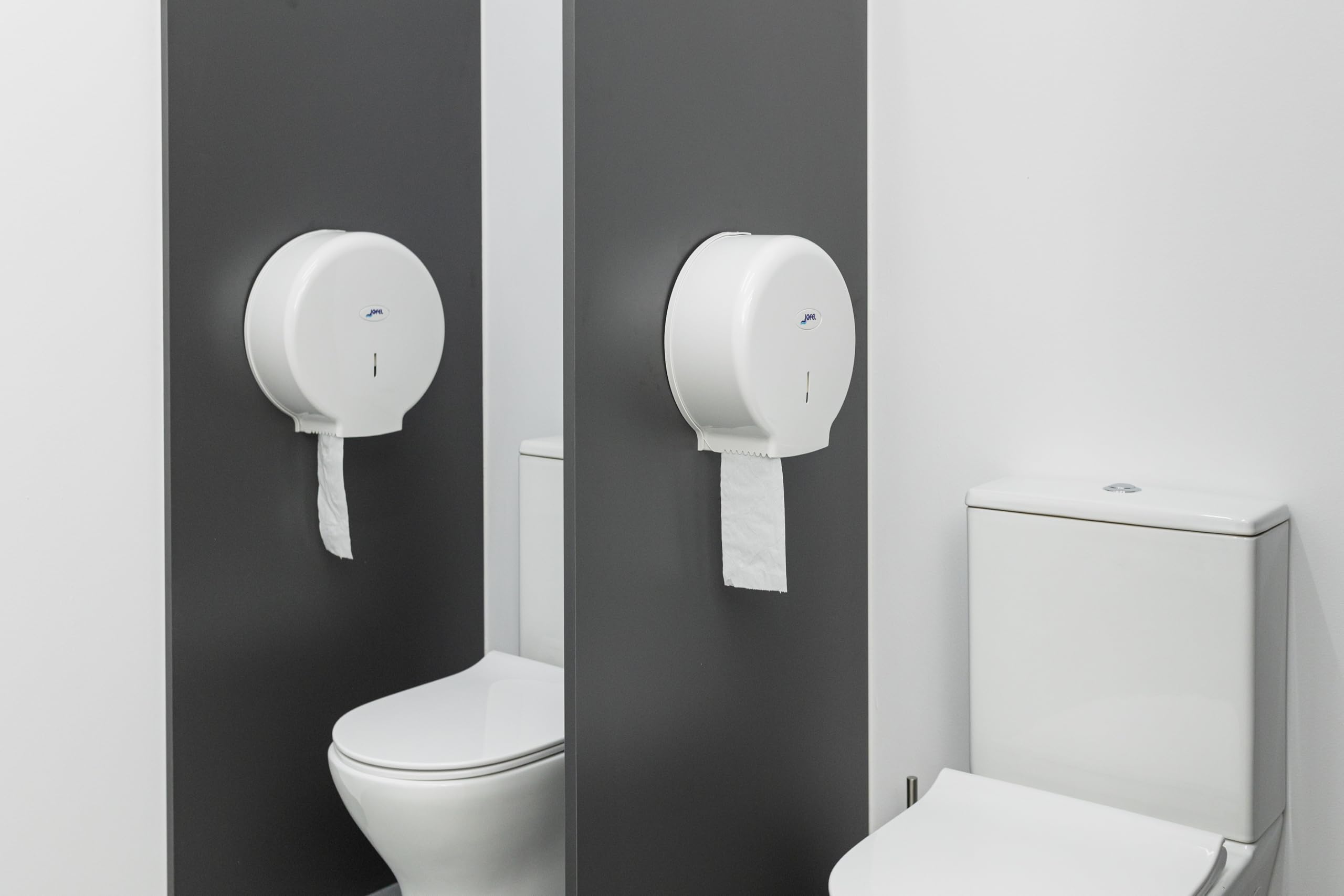 Jofel Portarrollos de Papel Higiénico Industrial Grande Dispensador 400m 260mm 55mm ABS Blanco