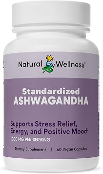 Natural Wellness Ashwagandha Root Extract 1000 mg High Potency Stress Relief & Mood Support Promotes Relaxation, Sleep & Energy Balance Standardized to 7% 60 Vegan Capsules 30 Day Supply