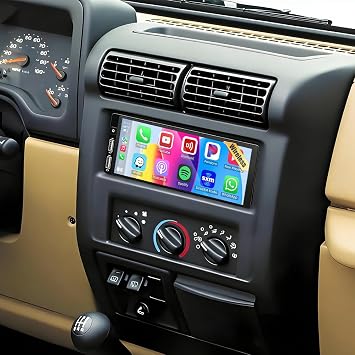 Car Radio Upgrade for Jeep Wrangler TJ 1997-2002 with Wireless CarPlay and Android Auto, 6.86" Touch Screen Android 14 Double Din Car Stereo for Wrangler w/Bluetooth GPS WiFi FM BT SWC Camera, 2+32G