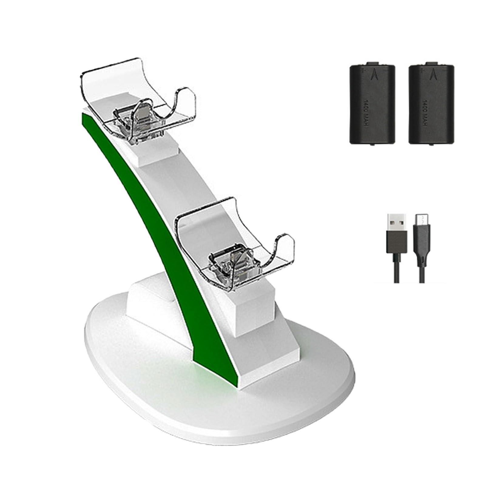 Base de Carga con asa, Controlador de Carga Doble con 2 baterías Recargables, estación de Carga con indicador LED. (White)