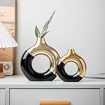 Black and Gold for Centerpieces,Small Vase,White Ceramic Vase,Pampas Grass Vase Small,Perfect Centerpiece for Weddings, Living Room, and Office Decor (Black Gold, S)