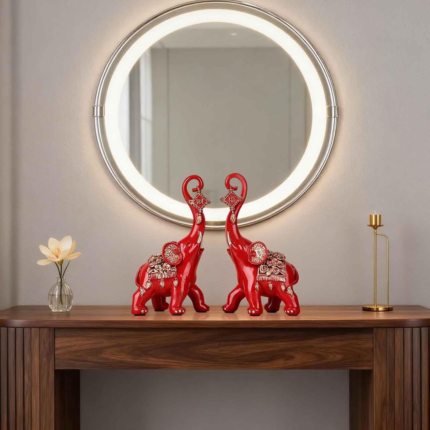 Red Elephant Statues Home Decor, A Pair Red Lucky Elephant Statue and Sculpture Decorativos para Sala, Elephant Gifts for Women - for Living Room Tv Stand, Entry Table Office Ornament