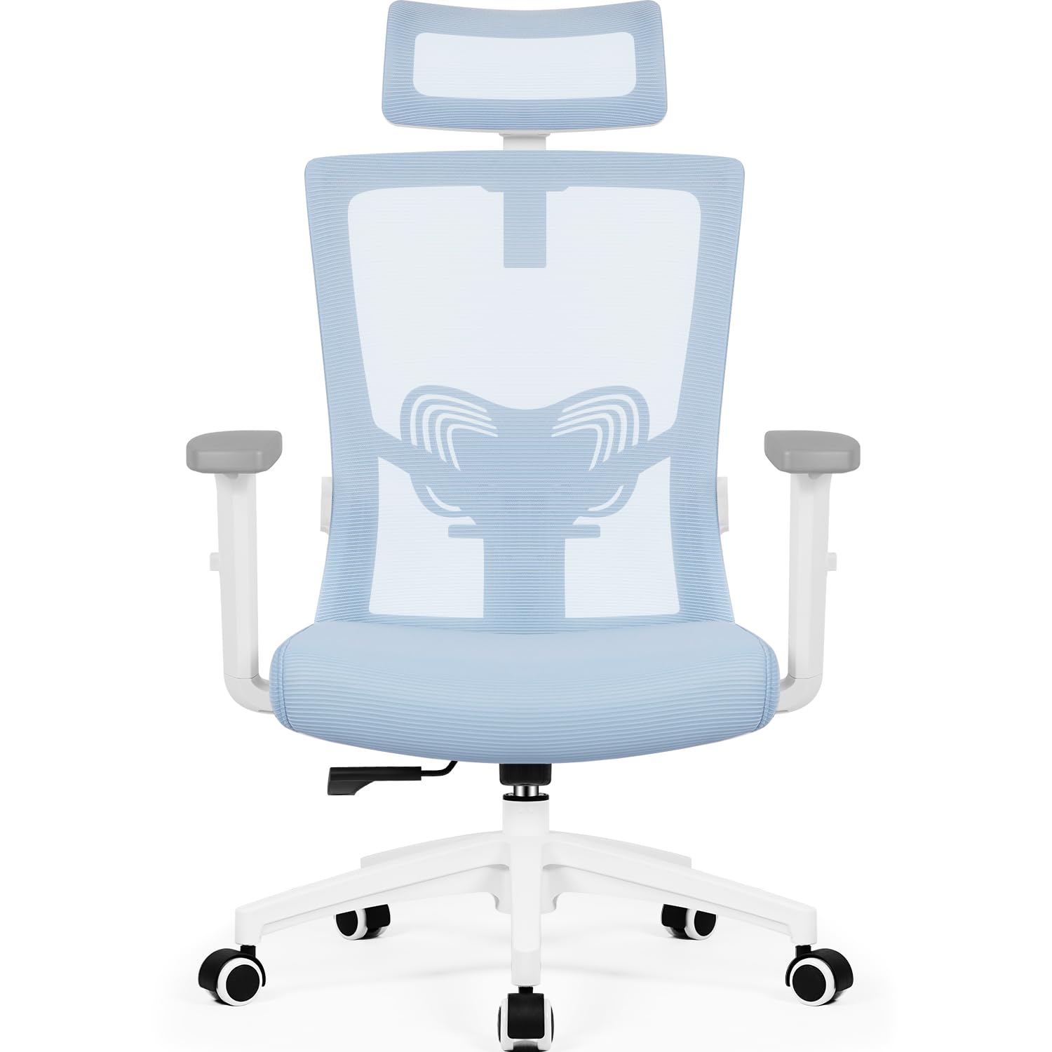 Daccormax Bürostuhl Ergonomisch, Schreibtischstuhl mit Verstellbarer Kopfstütze, Armlehnen, Lendenwirbelstütze, Drehstuhl Wippfunktion bis 135°, Chefsessel aus Mesh,Rückenschonend, Bürostuhl 150kg
