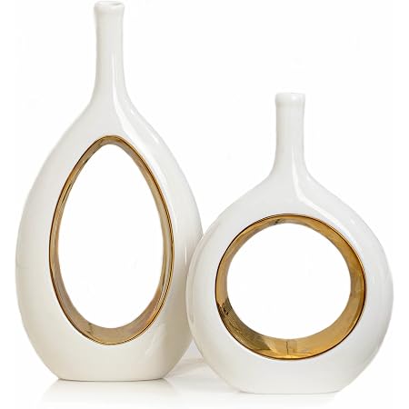Amazon.com: White and Gold Ceramic Vase Set of 2,White Gold Vases for ...