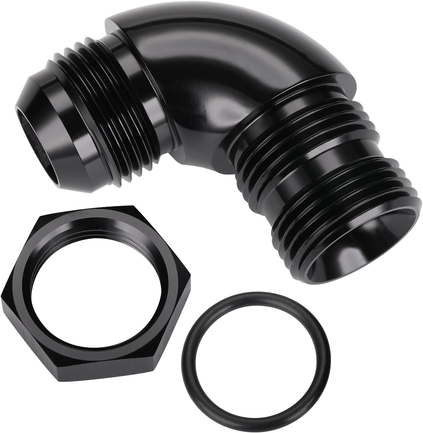 12AN Male Flare to 12AN -12 ORB O-ring Boss 90 Degree Full Flow Fitting Adapter Aluminum Black