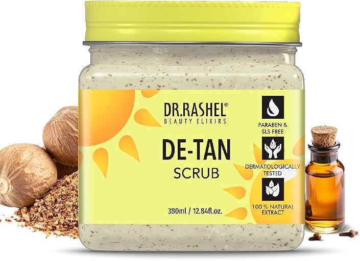 DR.RASHEL De-Tan Body, Face, Hand & Foot Scrub 12.84 Fl Oz Exfoliating Face Wash with Natural Extracts for Tan Removal, Blackhead Remover & Oil Control Cleanser – Suitable for Most Skin Types - 380ml