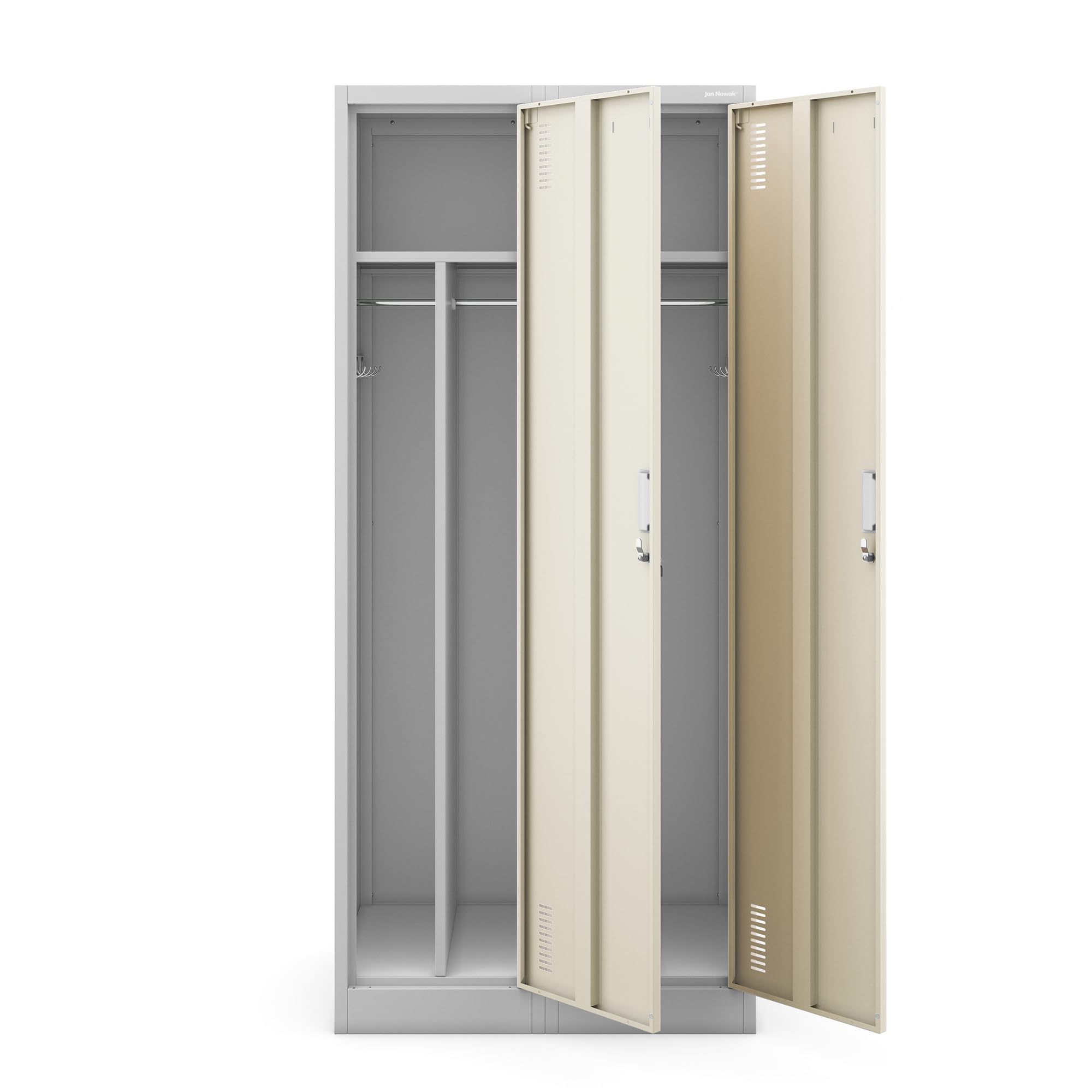 Jan Nowak armadietto spogliatoio in metallo 4 scomparti, armadio guardaroba ufficio con serratura, ventilazione, ripiani, aste appendiabiti, ganci, per dipendenti 180 x 80 x 50 cm