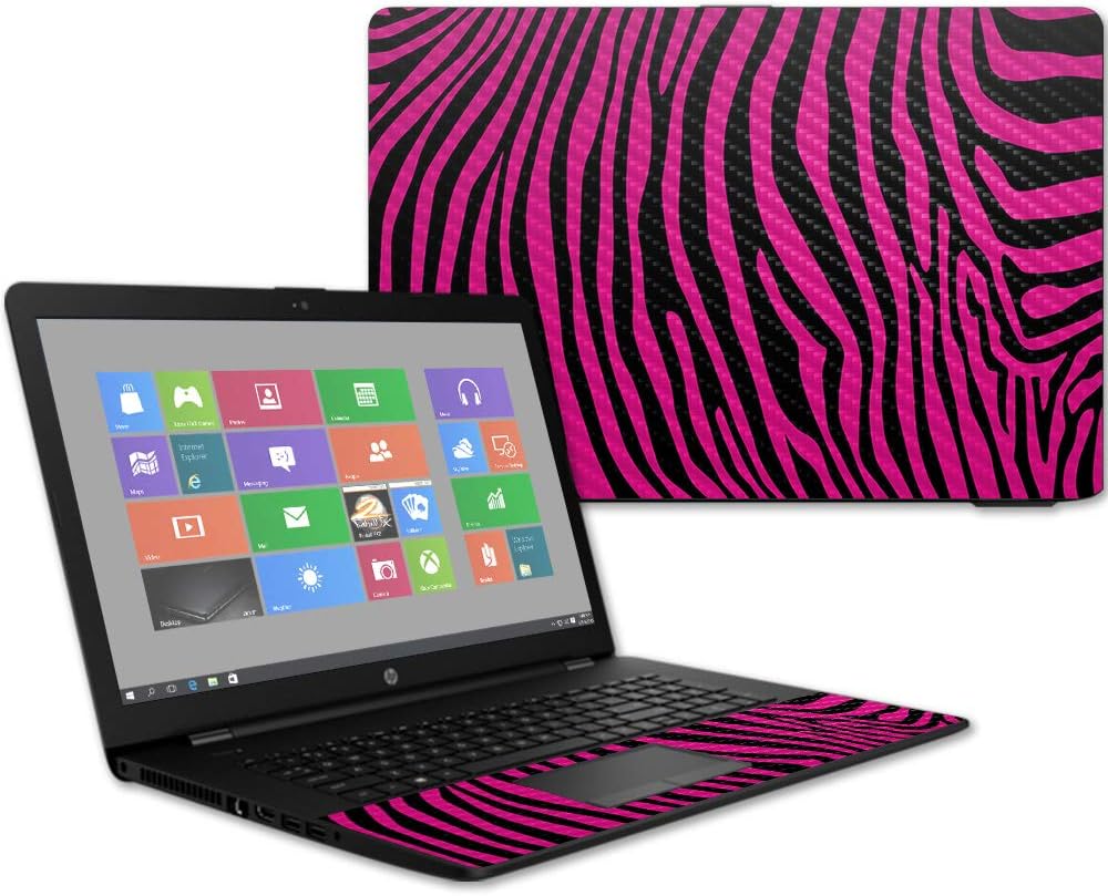 MightySkins Carbon Fiber Skin for HP 17T Laptop 17.3" (2017) - Pink Zebra | Protective, Durable Textured Carbon Fiber Finish | Easy to Apply, Remove, and Change Styles | Made in The USA