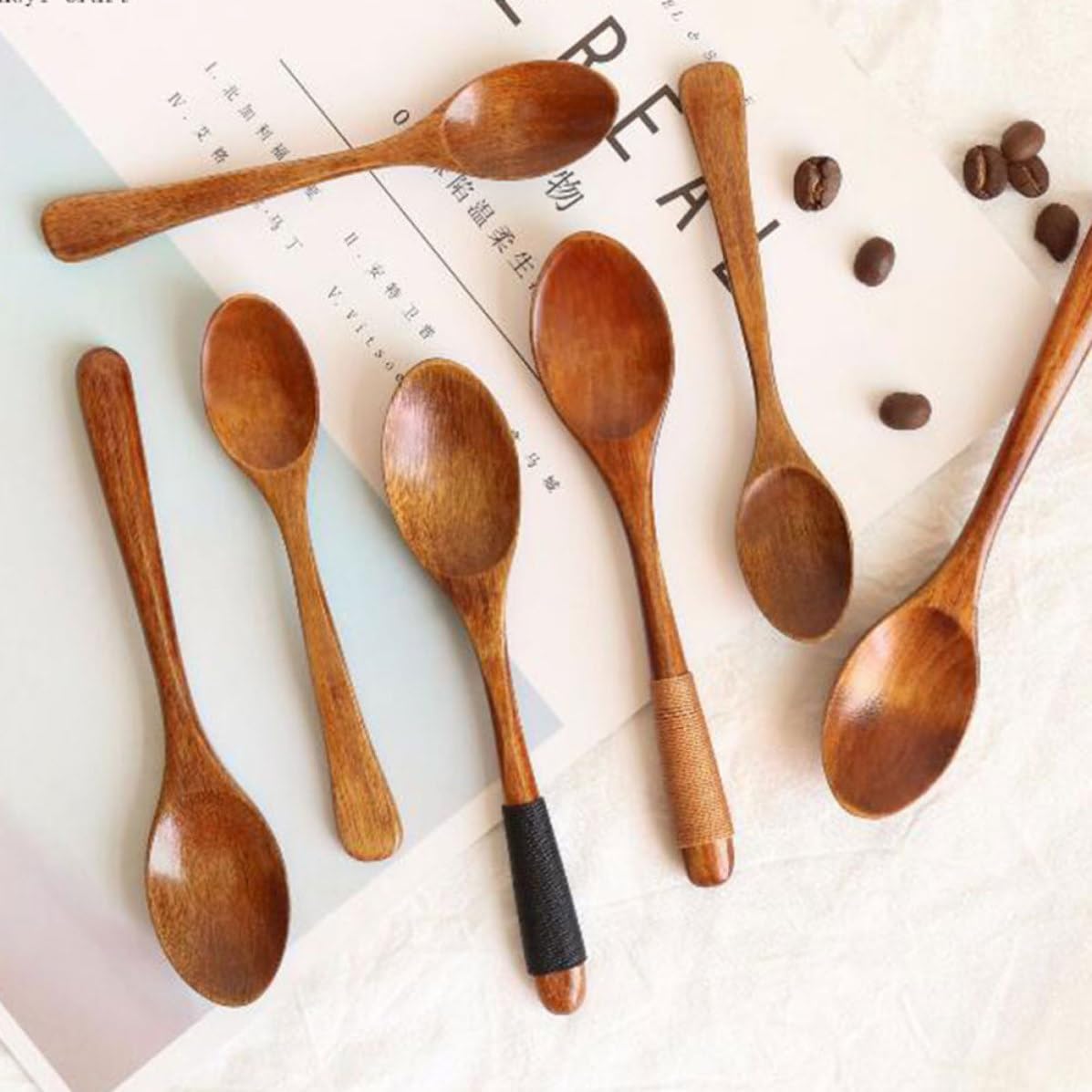 5pcs Wooden Dessert Spoons, Handmade Polished Smooth Mini Spoons, Lightweight Brown Wood Tableware for Tea House and Home Use