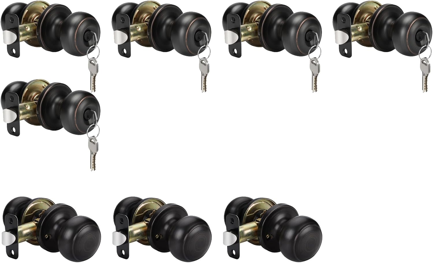 goldenwarm 5 Pack Bronze Keyed-Alike Entry Door Knobs, 3 Pack Oil-Rubbed Bronze Bronze Passage Door Knobs