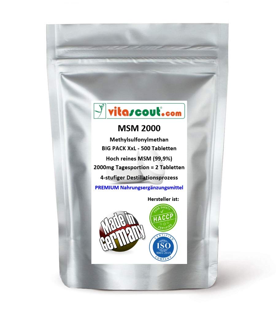 MSM - Methylsulfonylmethan - 500 Tabletten - 2000mg Tagesportion (=2 Tabletten) - 99,9% Reinheit - LABORGEPRÜFT - MADE IN GERMANY - hochdosiert
