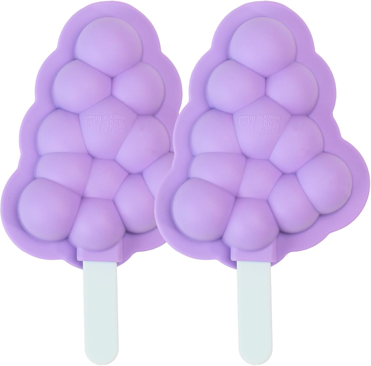 Popsicles Molds Silicone with Sticks, 2 Pcs Ice Pop Molds for Homemade Ice Cream Frozen Snacks, Reusable Popsicles Maker with Lid for Kids, Grape-Shaped, BPA-Free Dishwasher Safe