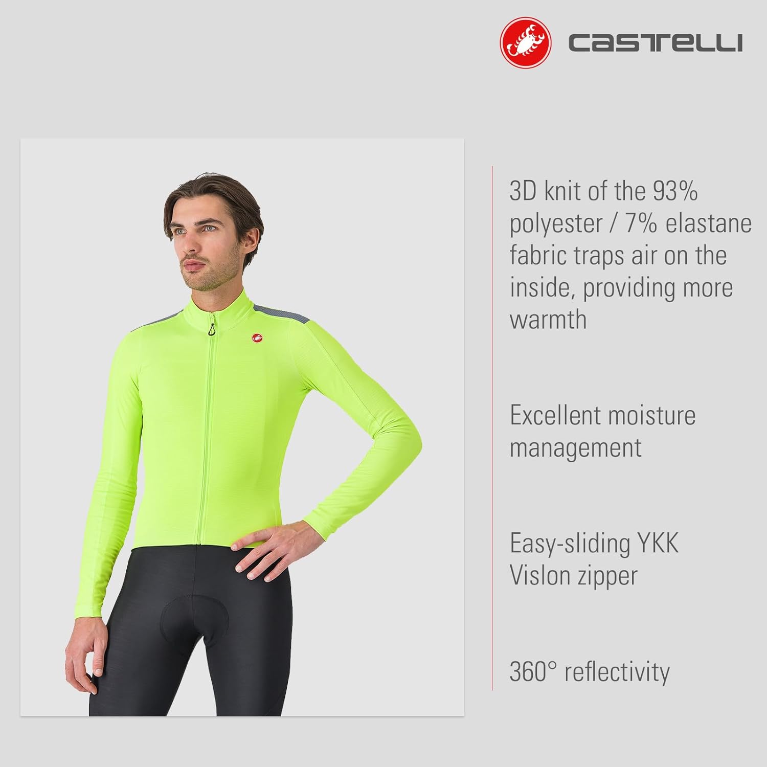 CASTELLI Men’s Puro 4 Jersey, Long Sleeve Mid-Weight Reflective Cycle Apparel for Early Morning Cool Road Cycling & Biking - Image 2