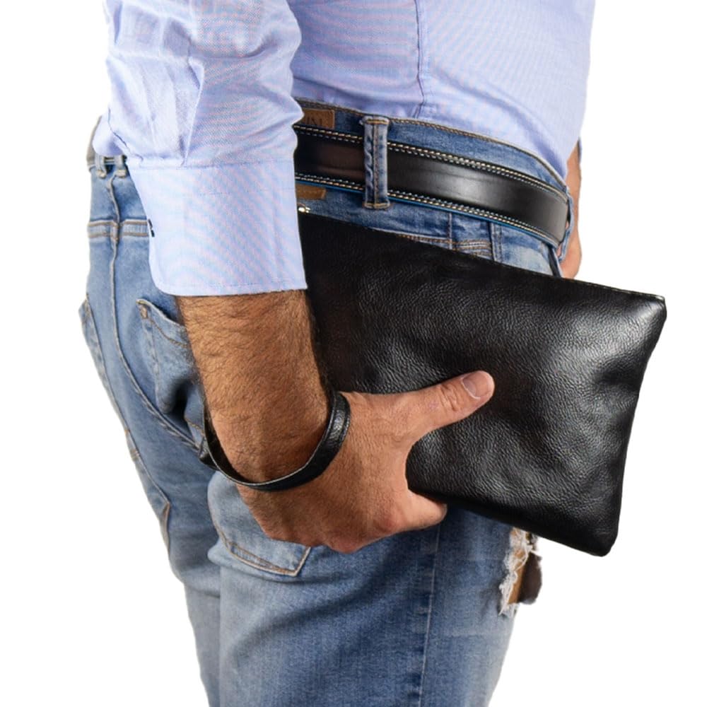 Emila Pochette uomo da polso morbida borsa a mano piccola nera Borsello casual Borsetta x chiavi per portafoglio moto sportiva ragazzo viaggio beauty case marsupio ecopelle primavera estate 2026