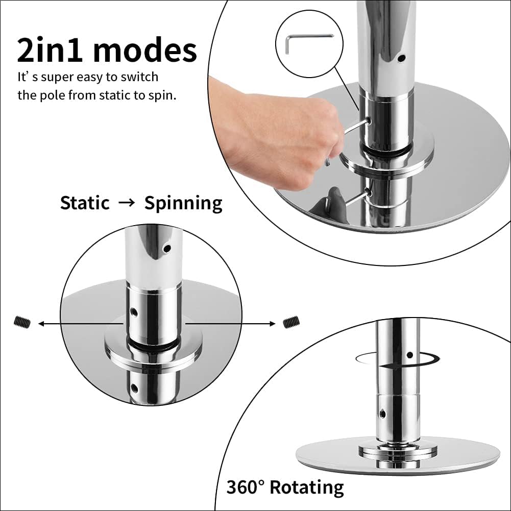 Dance Pole Set -Premium Height Adjustable 7.38-8.85ft Portable 45mm Diameter 360°Spinning Dancing Pole for Home,200KGS Capacity,Drill-Free Installation with Floor-to-Ceiling Stability