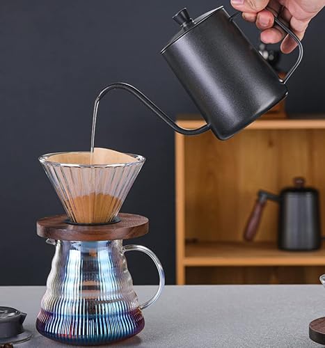 Miniatura 8 de V60 - Juego de cafetera con gotero, 17.7 onzas líquidas, gotero de café de vidrio V60 con base de madera para regalo de oficina en casa