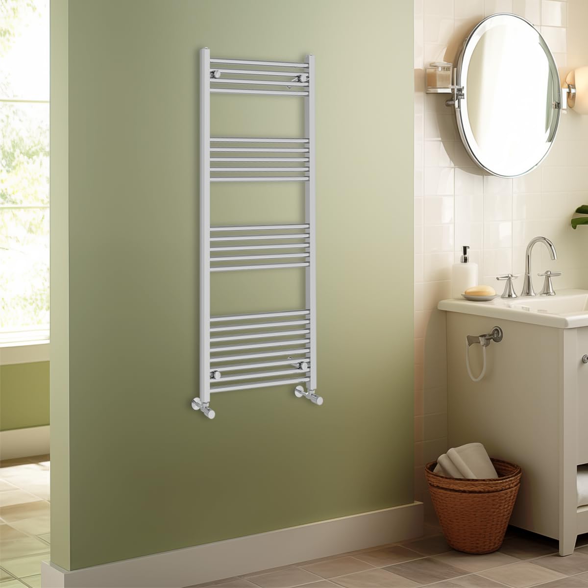 Warmehaus Contemporary Straight Heated Bathroom Towel Rail Radiator Rad - 1400x600mm - Chrome