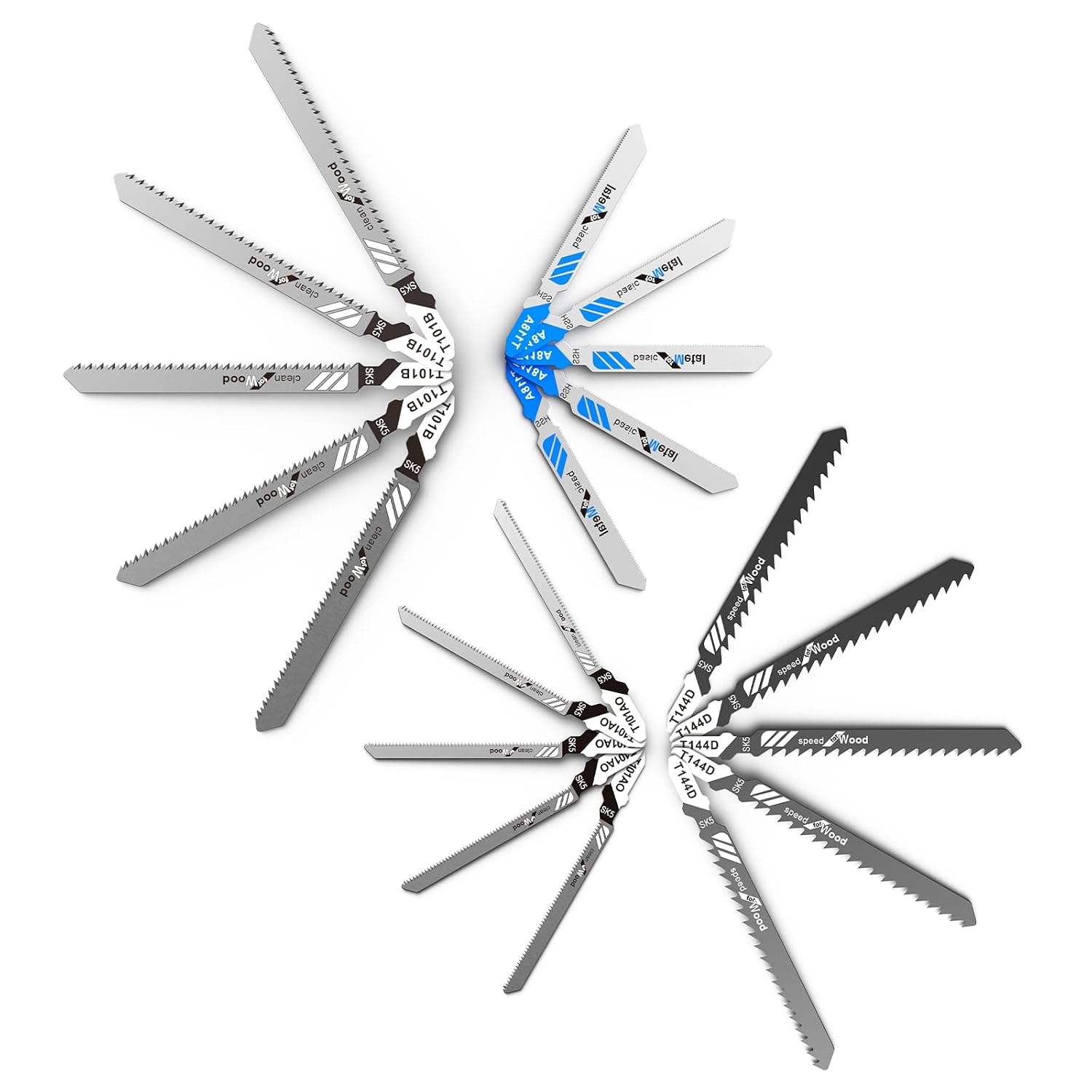TaskStar Jigsaw Blade Set - 20 Pcs HSS/SK5 T-Shank Jig Saw Blades for Cutting Metal, Wood, and Plastic (T144D+T101AO+T101B+T118A)