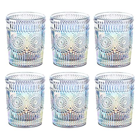 Joeyan Iridescent Drinking Glasses Vintage Glassware Sets Rainbow Embossed Romantic Water Glass Tumbler Great for Juice Cocktail Wine, 10 oz, Set of 6 Cover