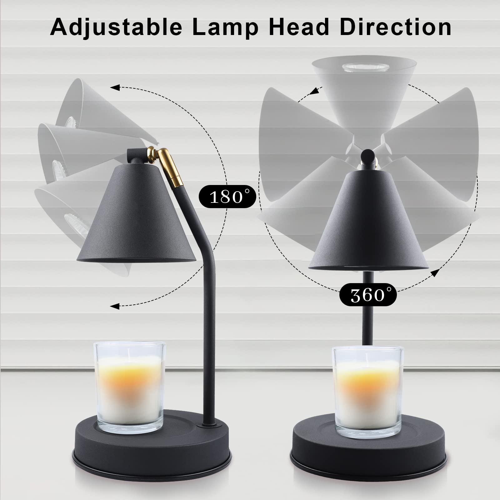TigQiang Candle Warmer Lamp, Timer & Dimmable Electric Candle Wax Melter with Rotatable Head & Heat, Aromatic Candle Holders for Home Decor, House Warming Gifts, Compatible Jar Candles, 2 Bulbs, Black