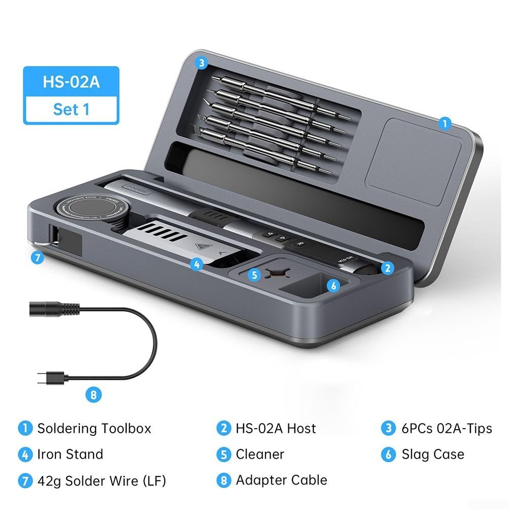 HS-02 Set Saldatore 100W Smart con Controllo della Temperatura - Scatola in alluminio CNC per riparazione elettronica per PD QC Tipo C (HS-02A Alto)