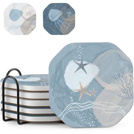 Coastal Charm: Ceramic Stone Beach Themed Coasters for Sun-Kissed Sipping