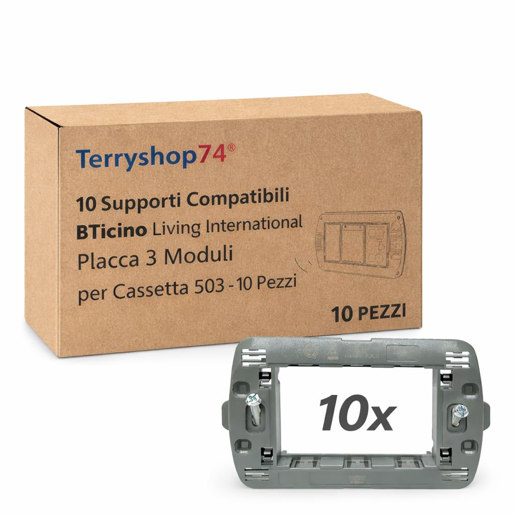 Terryshop74® 10 Supporti 503 3 Moduli Compatibili BTicino Living International – Placca 3 Posti per Cassetta 503 – Telai Supporto Prese e Interruttori – Kit 10 Pezzi