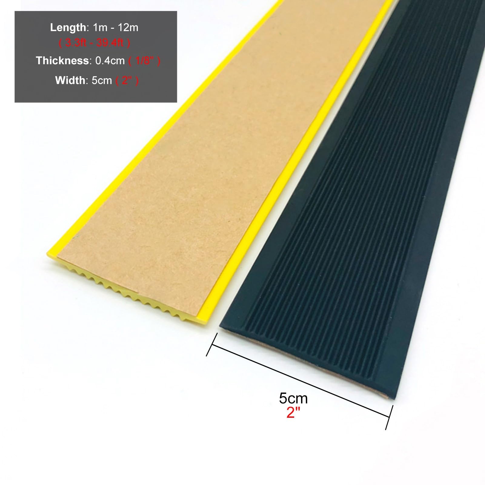 Genérico Tiras Antideslizantes para escalones - Recubrimiento de plástico Autoadhesivo para Pisos Inclinados Seguros, Borde Suave y Plano, 2 m (6,6 pies) de Largo, Color Negro - Mejora la Seguridad y