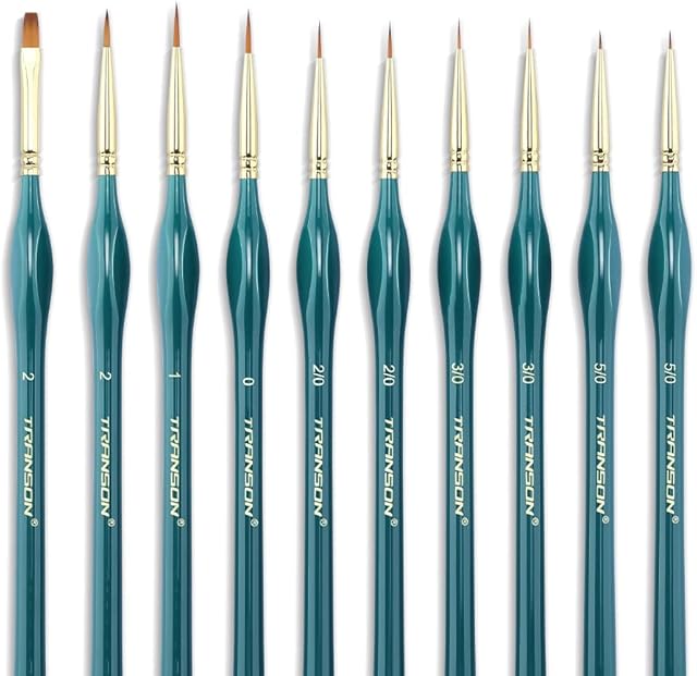 Transon 10pcs Fine Detail Miniature Art Painting Brush Set for Acrylic Watercolor Craft Rock Face Painting