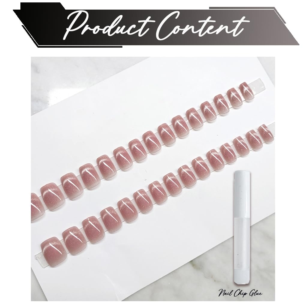 Short False Nails, Cat Eye Glitter Press on Nails - Image 3