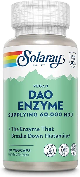 SOLARAY DAO Enzyme - Digestive Enzyme That Breaks Down Histamine - 60,000 HDU - Digestive Enzymes - Vegan, Gluten Free, Lab Verified - 30 Servings, 30 VegCaps