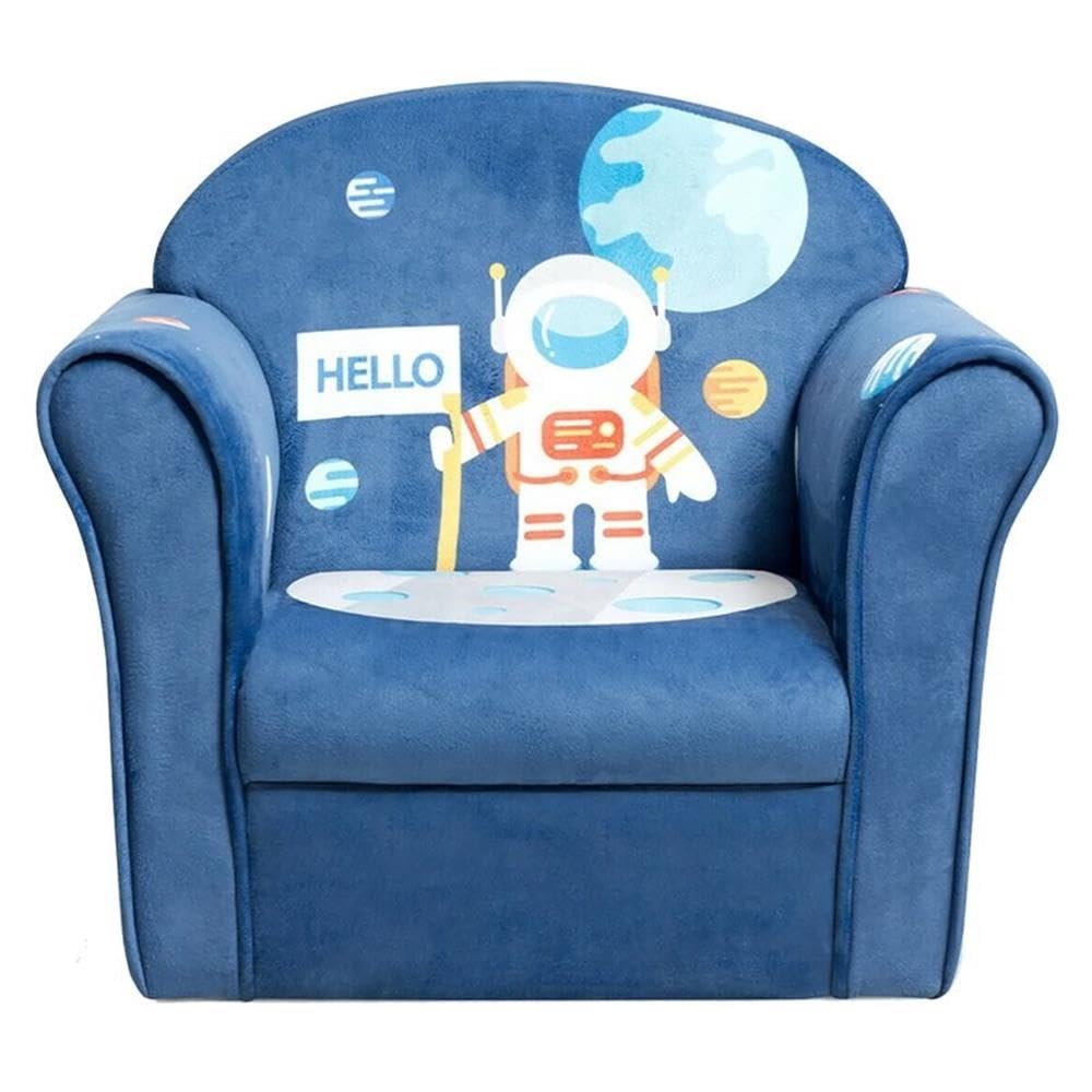 Pemberly Row Kids Sofa, 20"L x 15"W x 17"H, Eucalyptus Wood Frame, Velvet Upholstery, Blue Finish, Lightweight Design, Ergonomic Armrests, Compact Furniture for Toddlers Ages 1–5, Supports Up to 110