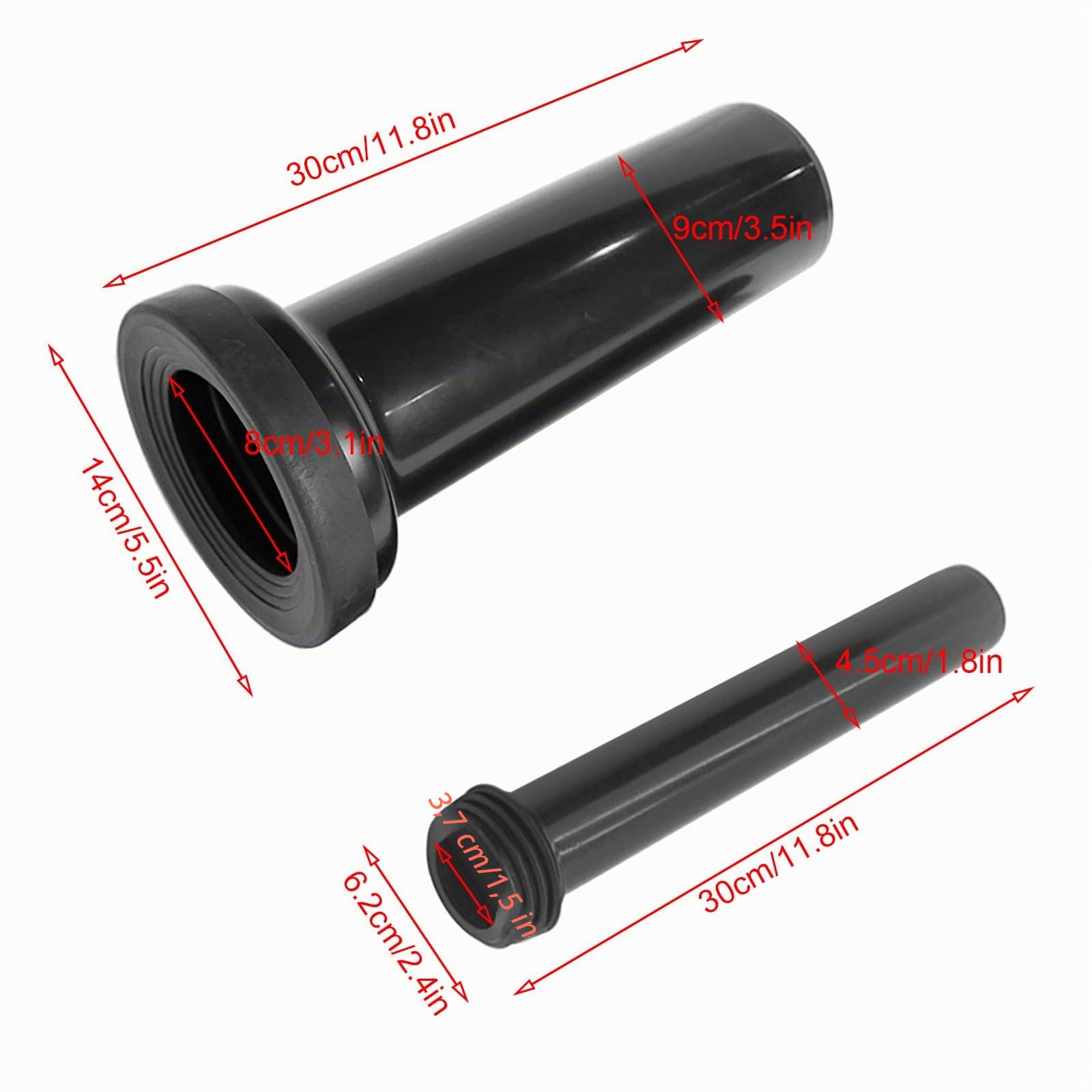 Set de raccordement pour WC mural avec tuyau d'évacuation et joint, 300 mm, bouchons