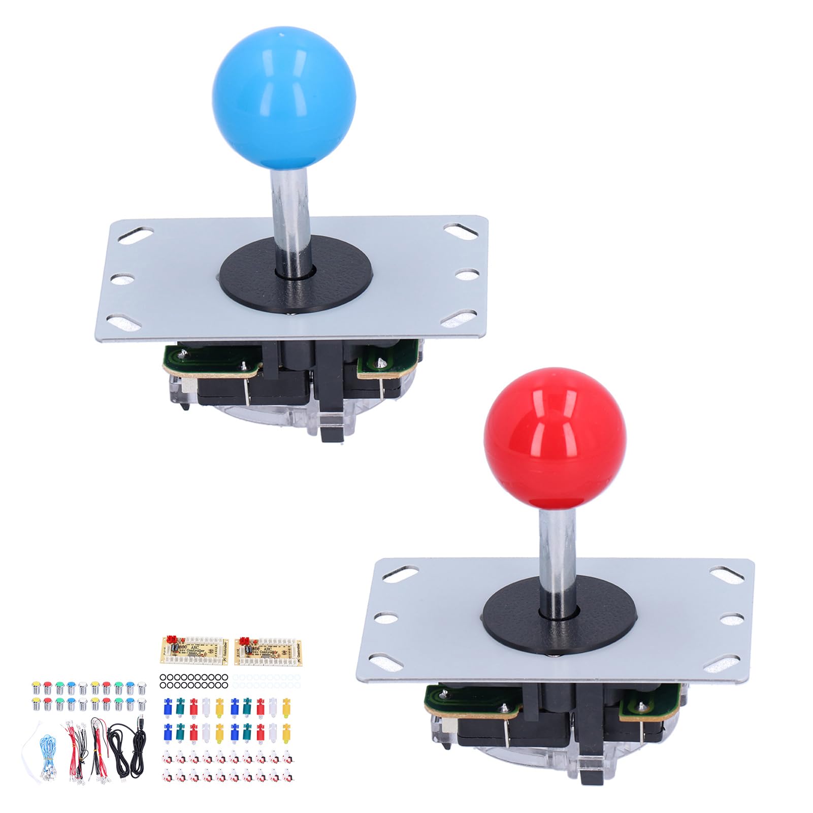 T Opiky 2 Przyciski Zręcznościowe LED dla Graczy + 2 Owalne Uchwyty Joysticka + 20 X Oświetlenie LED Przyciski Gra Zręcznościowa DIY Części Zestawy Kontrolerów Gier (kolor: