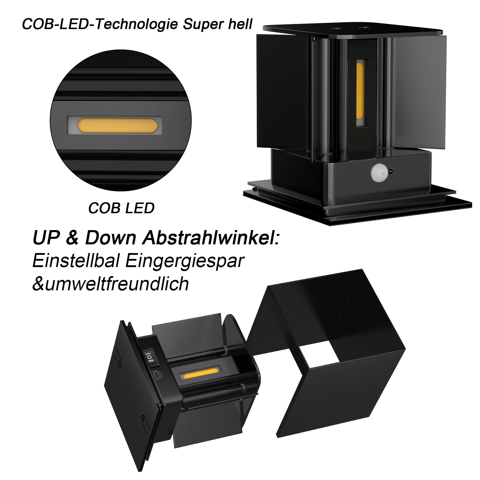 Aipsun 2 stuks 5500mAh accu wandlamp met bewegingsmelder, LED