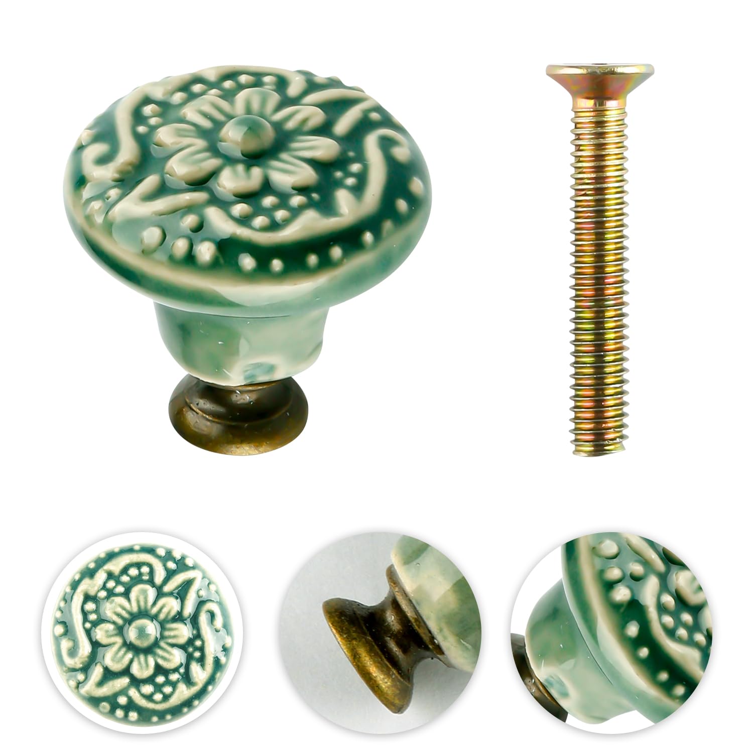 Dibotell Set Di 4 Pomelli Per Mobili Vintage, Motivo Floreale, In