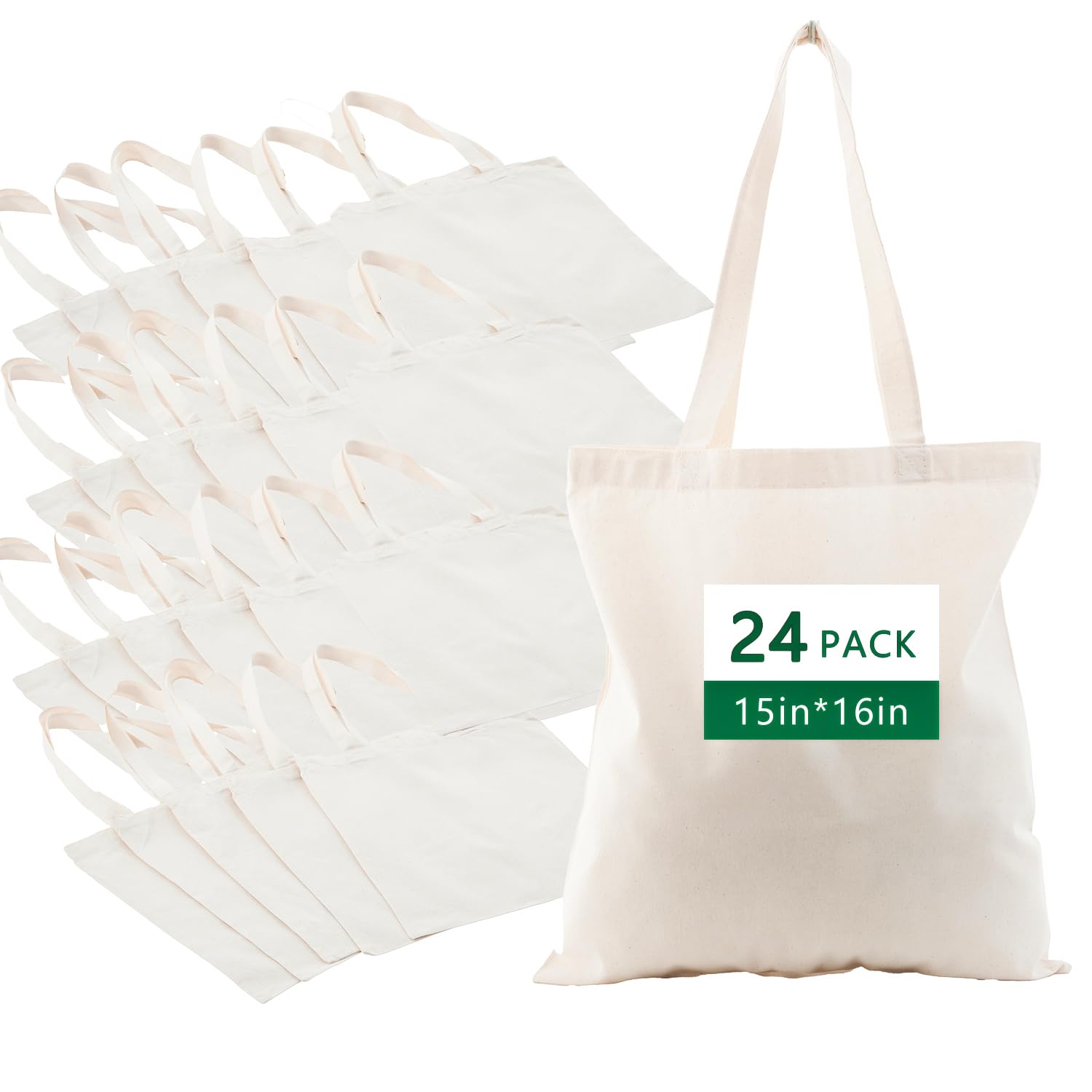 Zenloria Canvas Tote Bags 15x16 – 2 | 6 | 12 Pack Reusable Cotton Totes for Grocery, Crafts, DIY, Painting