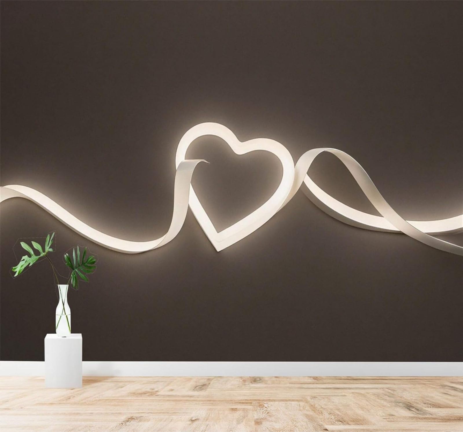 Tzxztt 400Cm×280Cm(B×H) Ribbon Glowing Heart Lights Minimalist Romantic Art Modern 3D Wallpaper Premium Textured Silk Neutral Tones Material Ideal For Living Room Bedroom-400Cm×280Cm