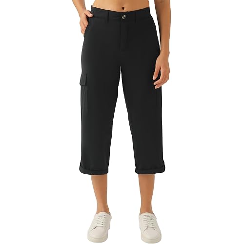 Women's Cargo Capri Pants Lightweight Hiking Golf Work Pant with Pockets