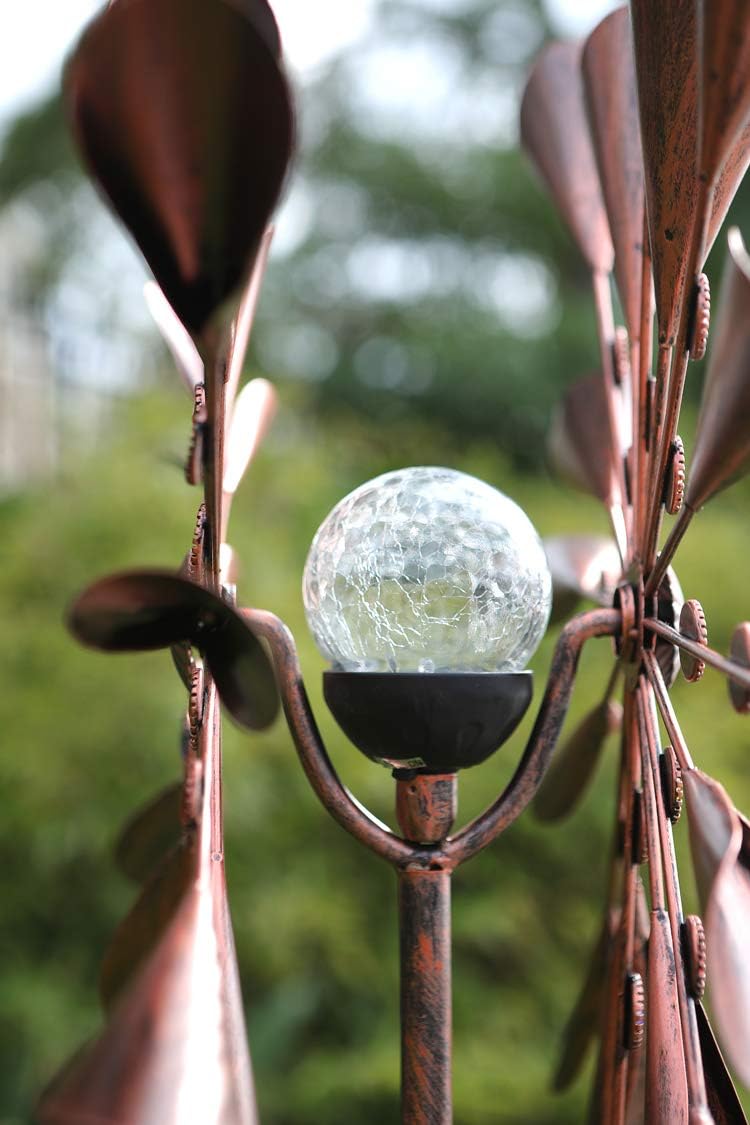 Large Copper Kinetic Wind Spinner with LED Lights
