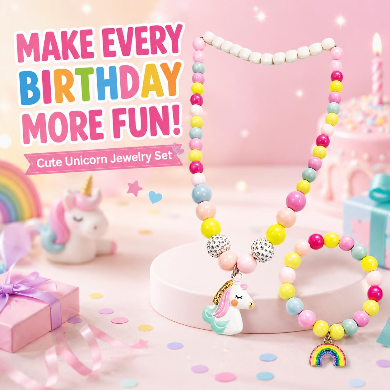 MONKEYTAIL Birthday Return Gift for Kids, 1 Set Colourful Necklace & Bracelet Jewellery Set for Girls | Fashion Dress-Up Accessories | Party Favor, Pretend Play & Birthday Gift 3
