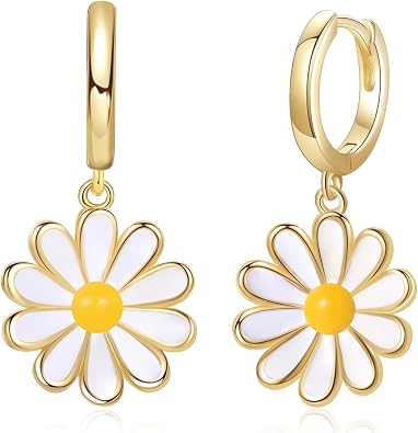 CuteFeel 18K Gold Plated Daisy Earrings for Women, Flower Dangle Earrings Hypoallergenic Jewelry