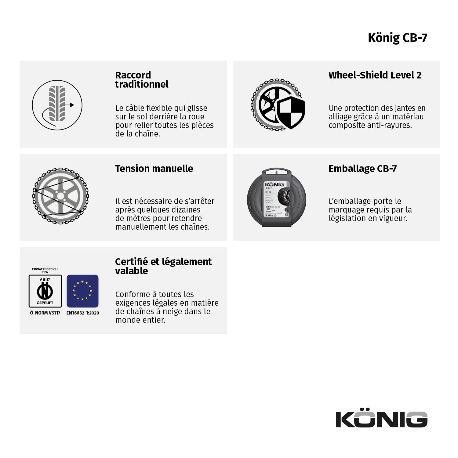 KÖNIG CB-7 104 - Chaînes à Neige, paire unique