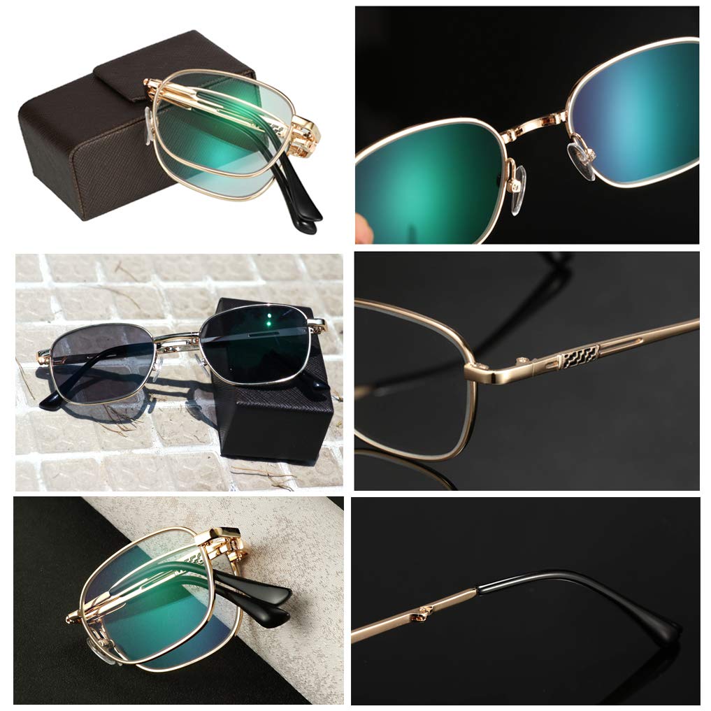 Hommes Femmes Metal Frame Transition Photochromic Lunettes De Lecture Soleil Lecteurs Pliantes Lunettes Taille De Poche Lecteurs Classique Rectangulaire De La Mode Lunettes