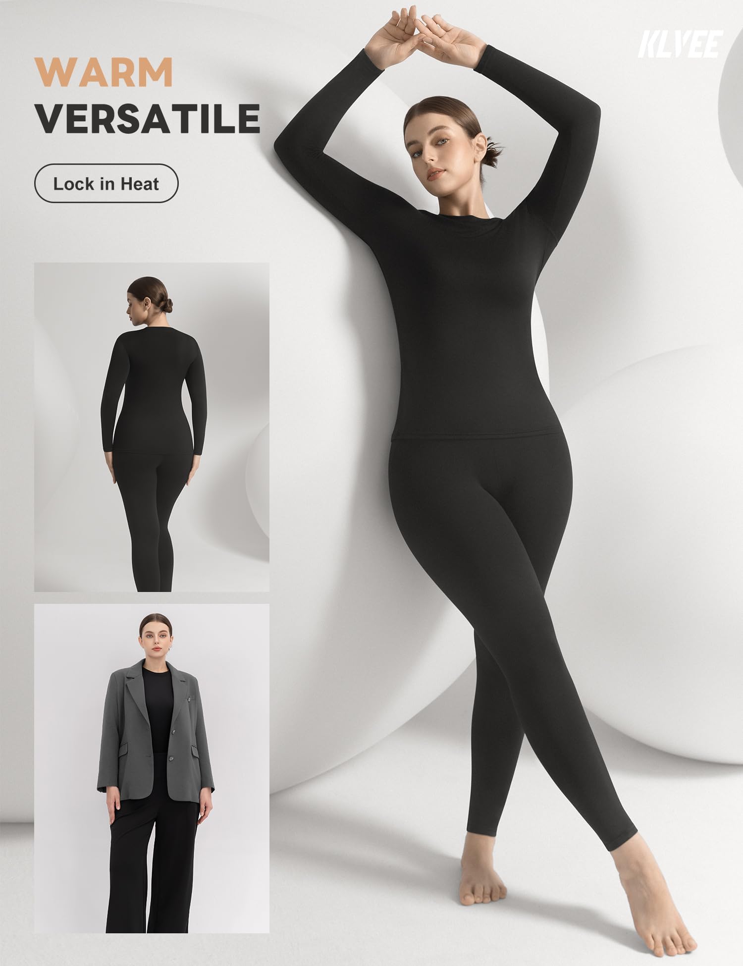 KLVEE Thermal Underwear for Women Long Johns with Fleece Lined Base Layer Womens Thermals Top and Bottom Set Cold Weather