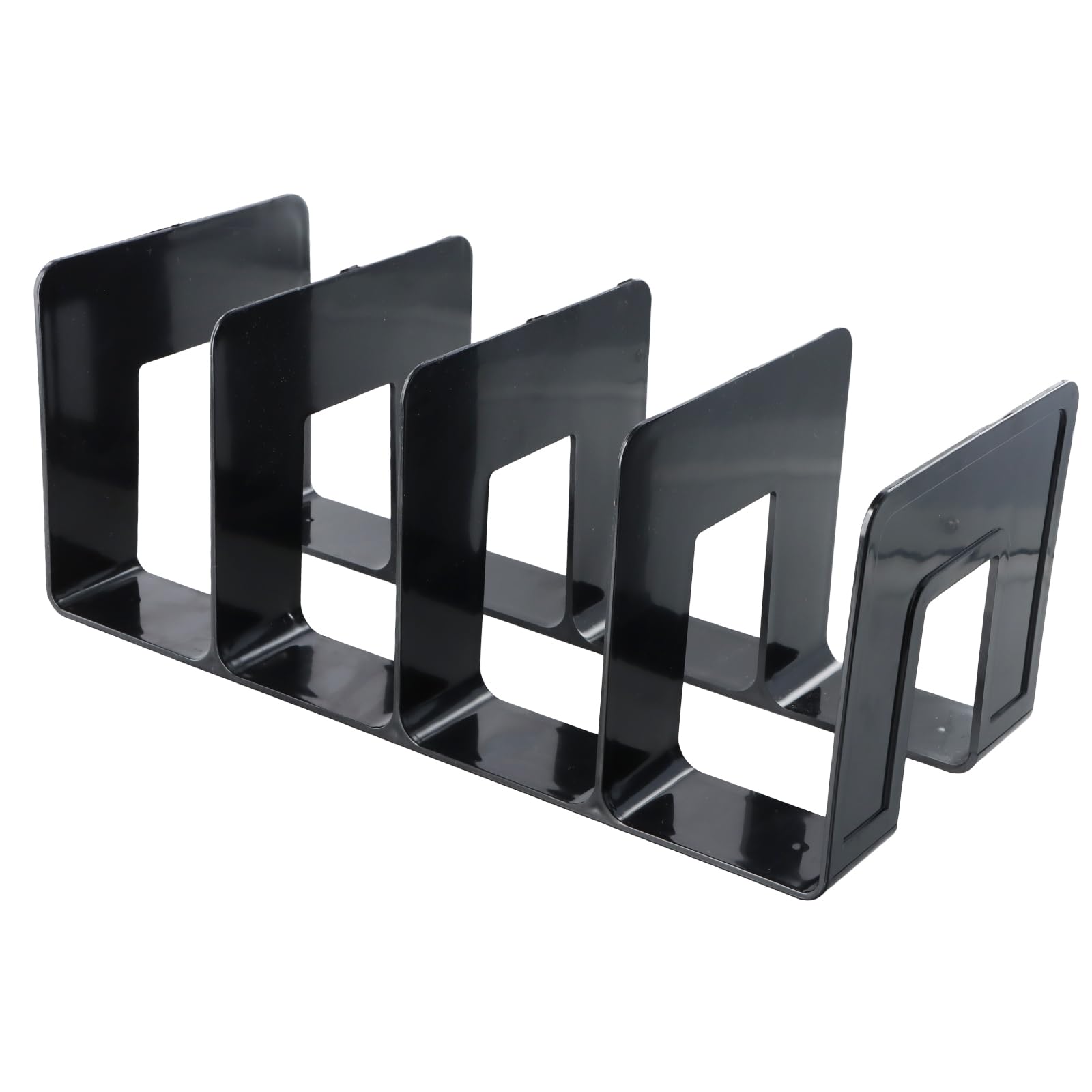 Organizador de Archivos Acrílico Transparente, Organizador Vertical de Escritorio Soporte de Libros Acrílico para Hogar, Divisor de Estante para Documentos y Revistas, 4 compartimentos (Negro)