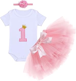 FYMNSI Infantil Bebé Niña 1er Primer Cumpleaños Verano Manga Corta Mameluco Romper Body Tutú Falda con Bowknot Diadema 3pc...