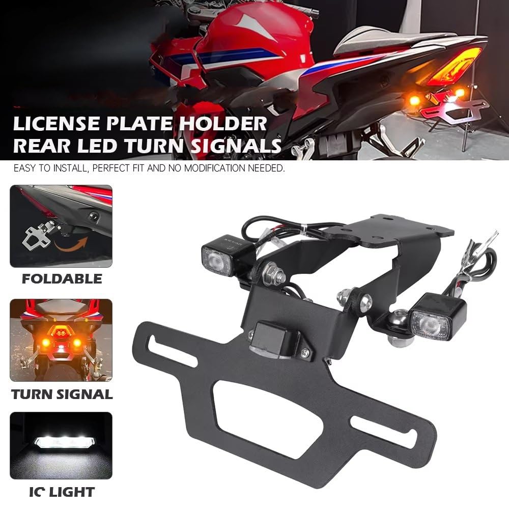 para CB500 para Hornet 500 Motocicleta Plegable Matrícula Trasera LED Señal Giro Guardabarros Eliminador Trasero Ordenado Soporte Matrícula Motocicleta(C Holder lgiht)